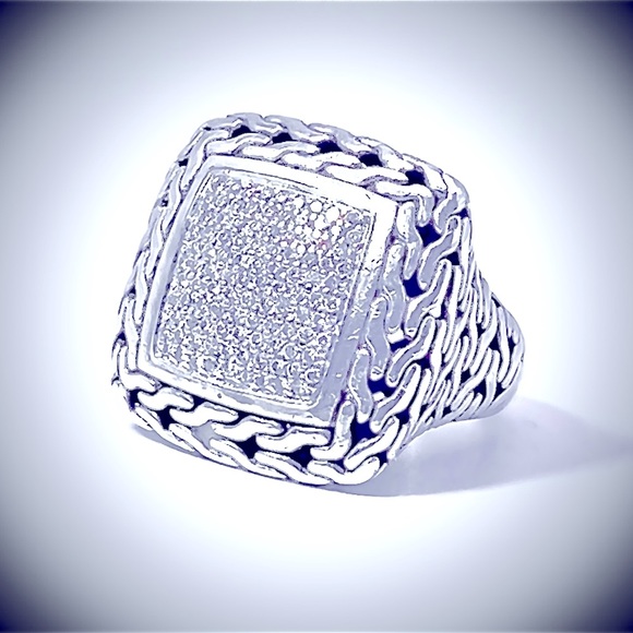 John Hardy Pave Diamond Classic Chain Cocktail Ring - Picture 3 of 9